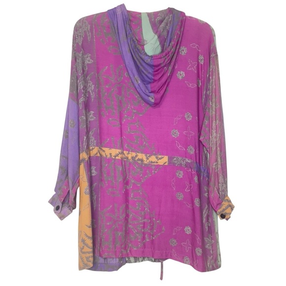 Vintage 90s Passports Pier 1 Patchwork Print Gauze ETHNIC Hoodie Jacket Size S - Picture 3 of 10